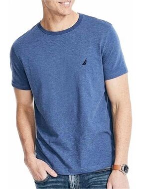 NAUTICA Men’s Heathered Blue Crew Neck Short Sleeve T-Shirt